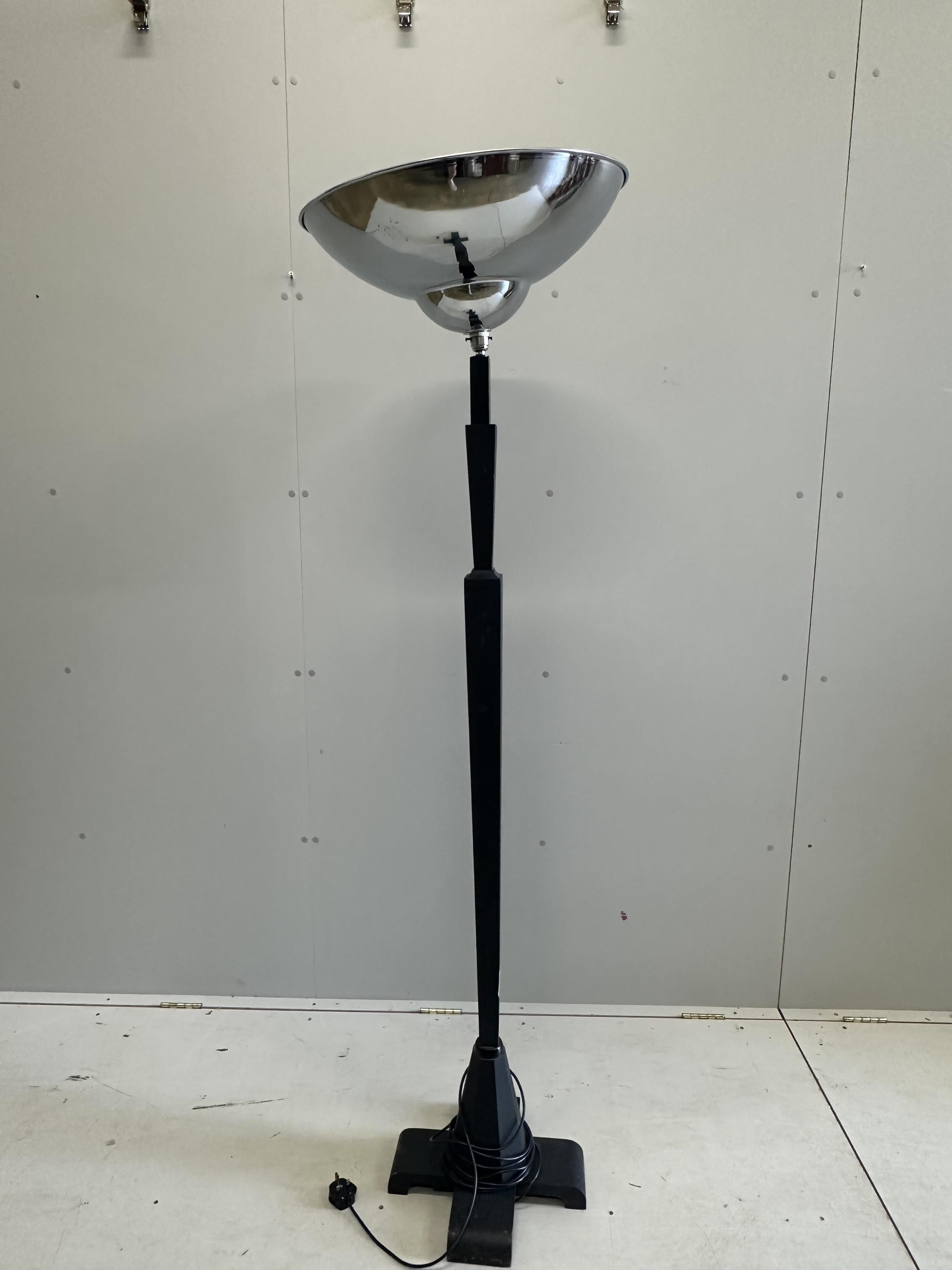 A Deco style chrome uplighter, height 178cm. Condition - fair